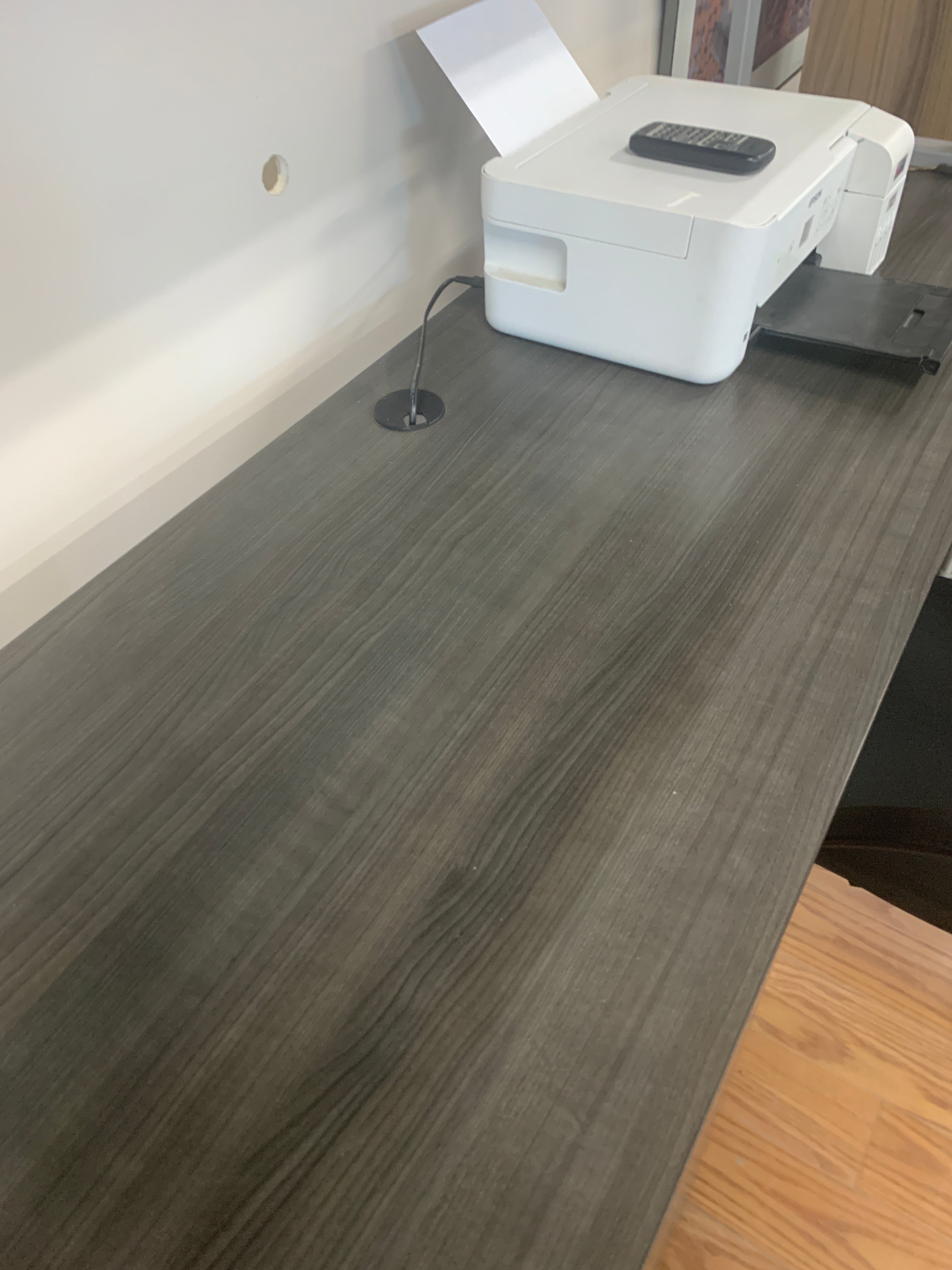 Floor Model IOF Custom Desk unit with upper hutch