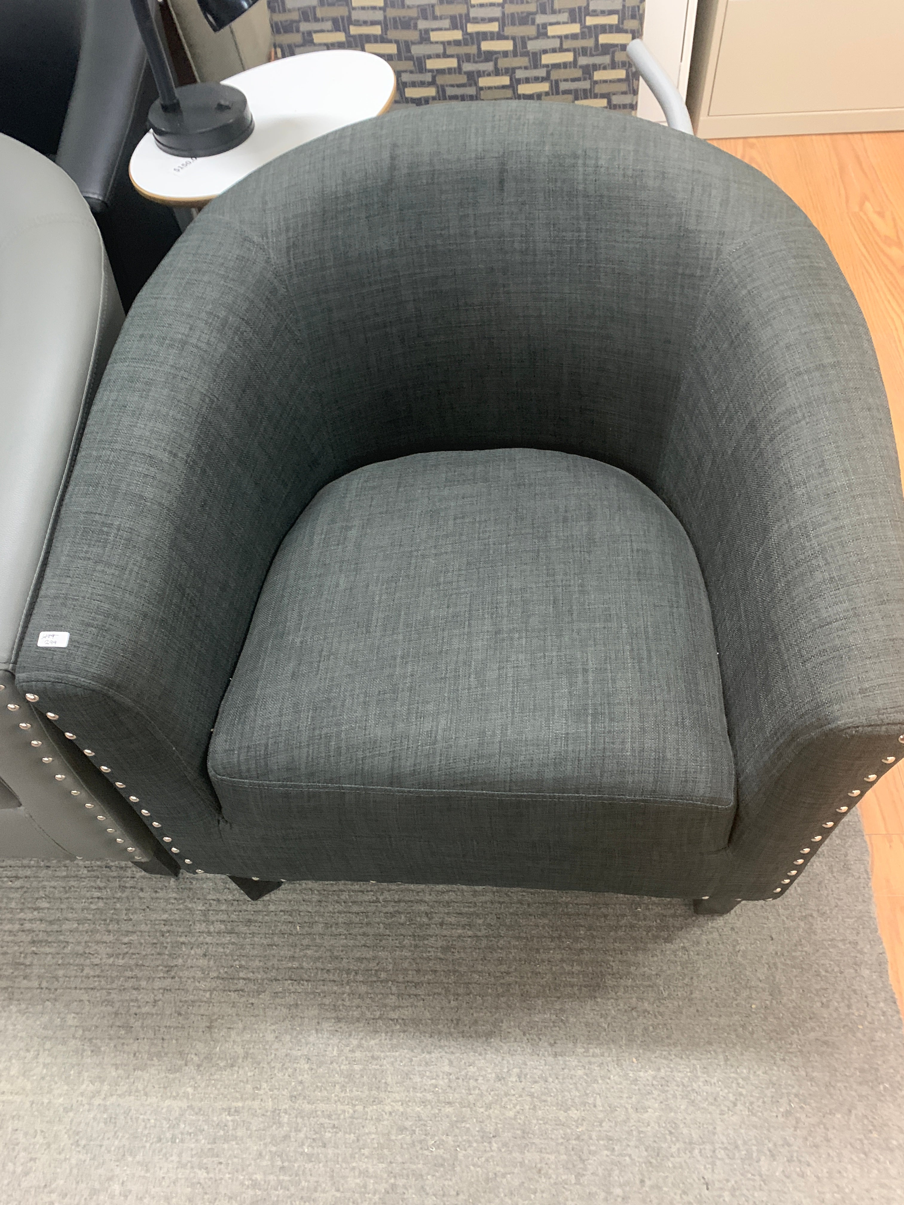 Floor Model Vinyl and Fabric Tub Chairs-3 left