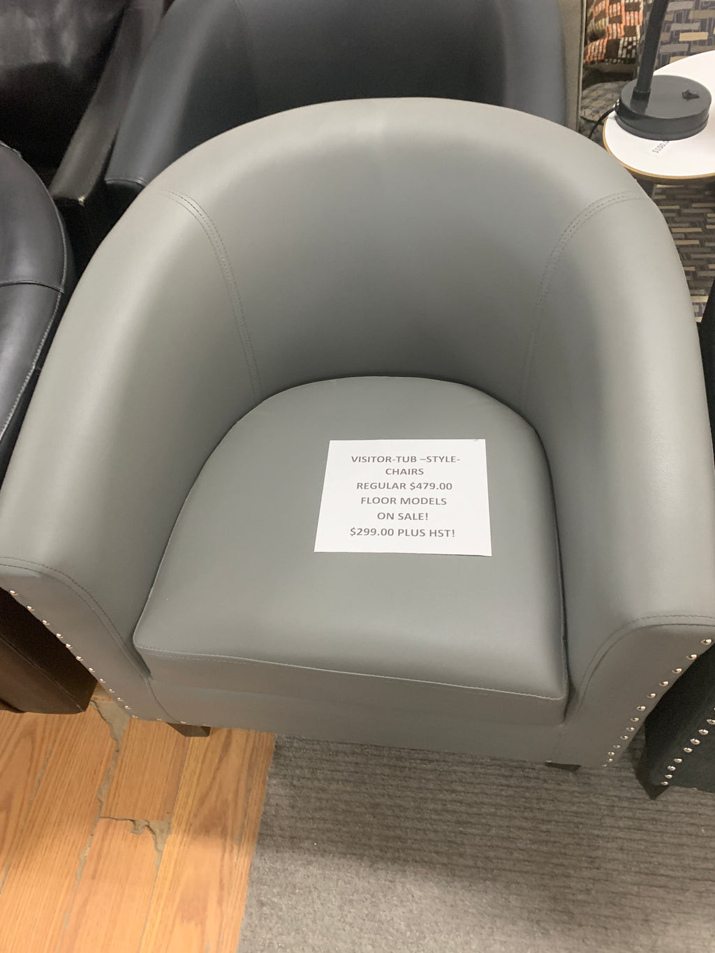 Floor Model Vinyl and Fabric Tub Chairs-3 left