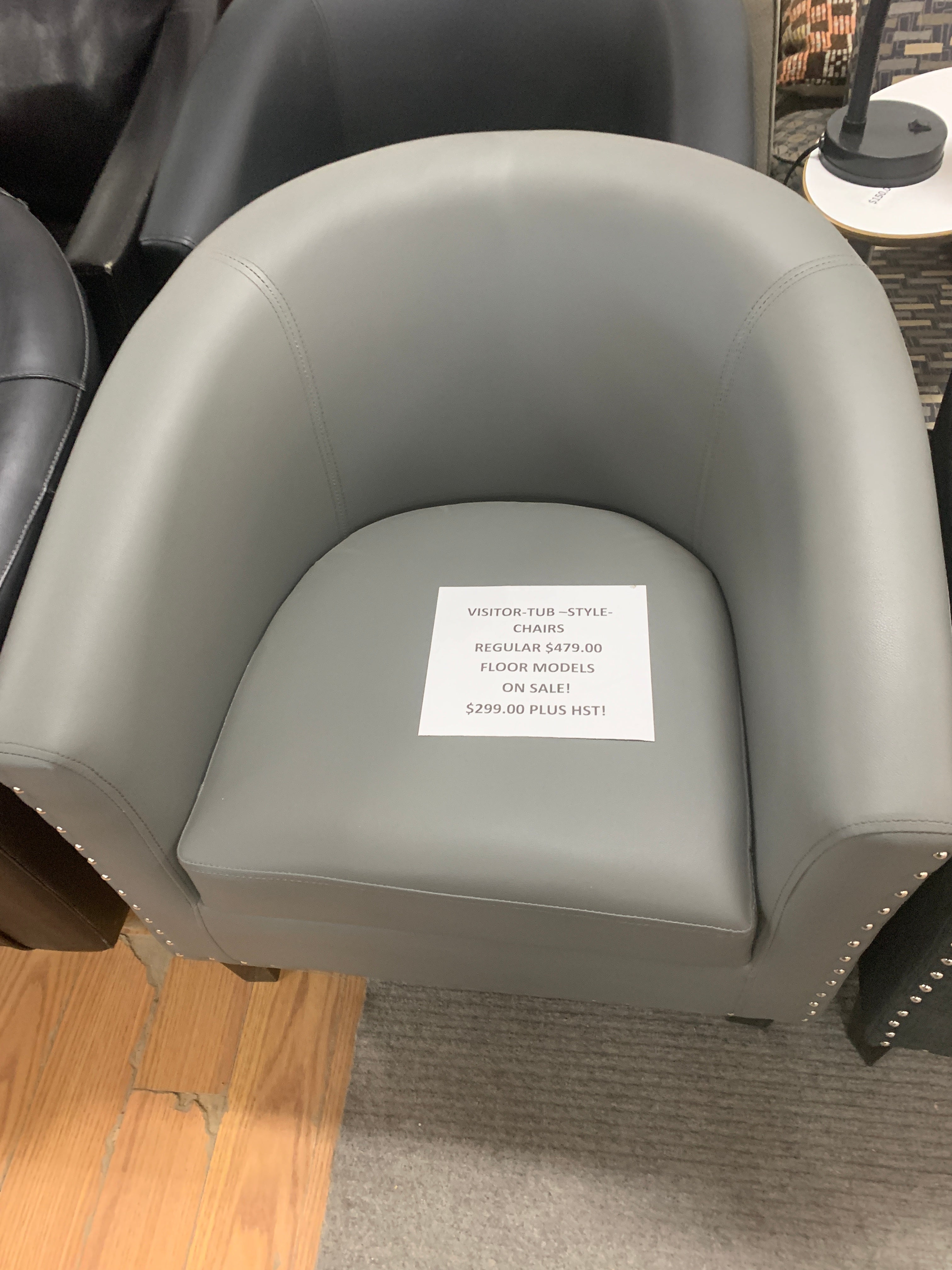 Floor Model Vinyl and Fabric Tub Chairs-3 left