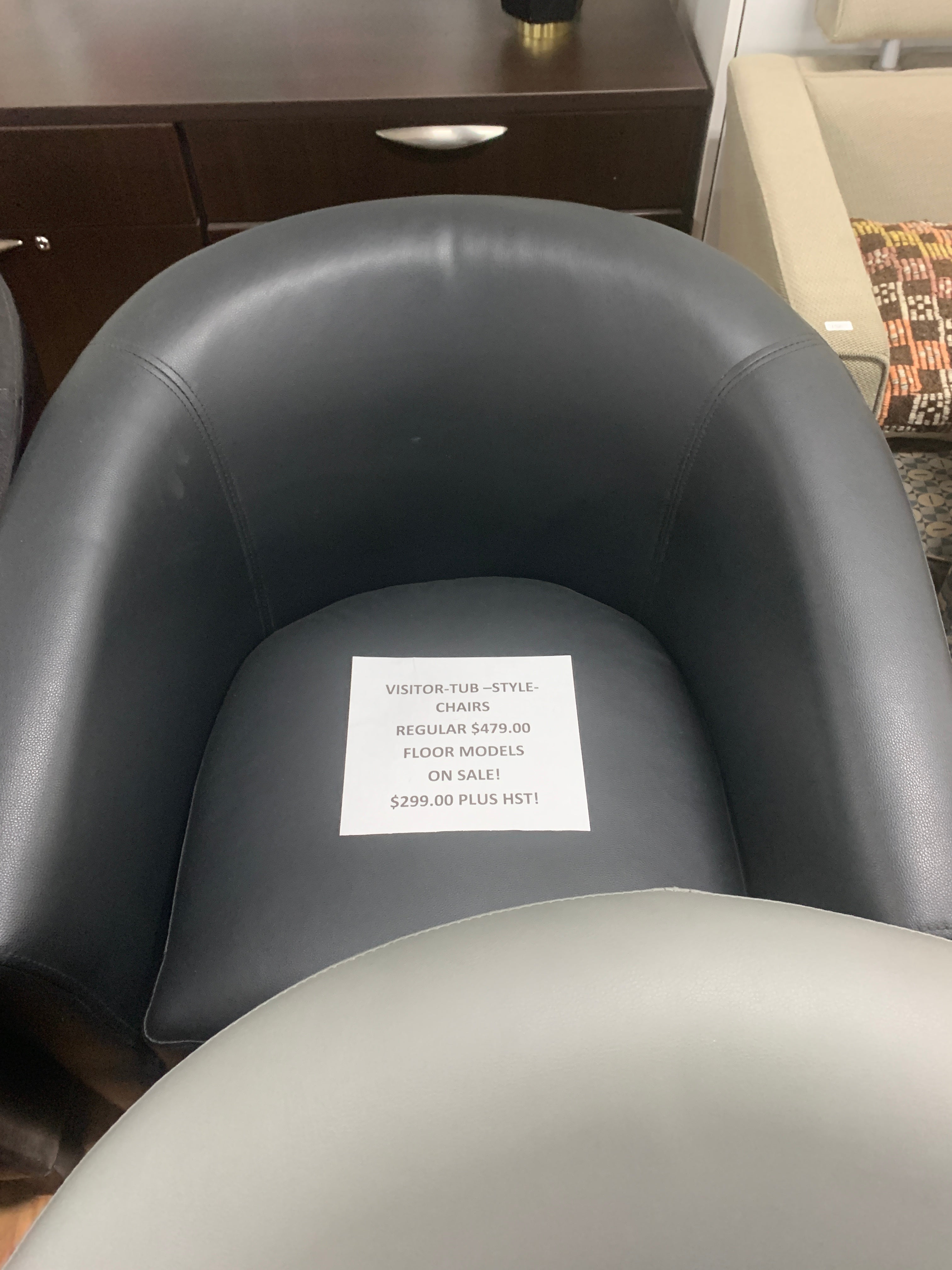 Floor Model Vinyl and Fabric Tub Chairs-3 left