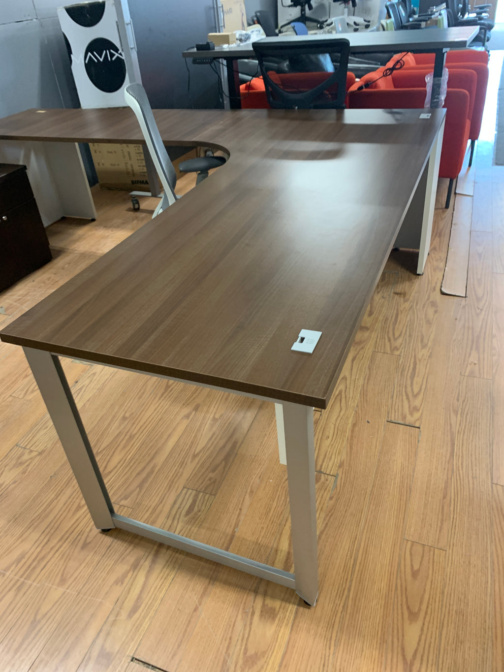 Preloved Large L-Shape desk with modesty and cable cutouts 102 inches x 84 inches