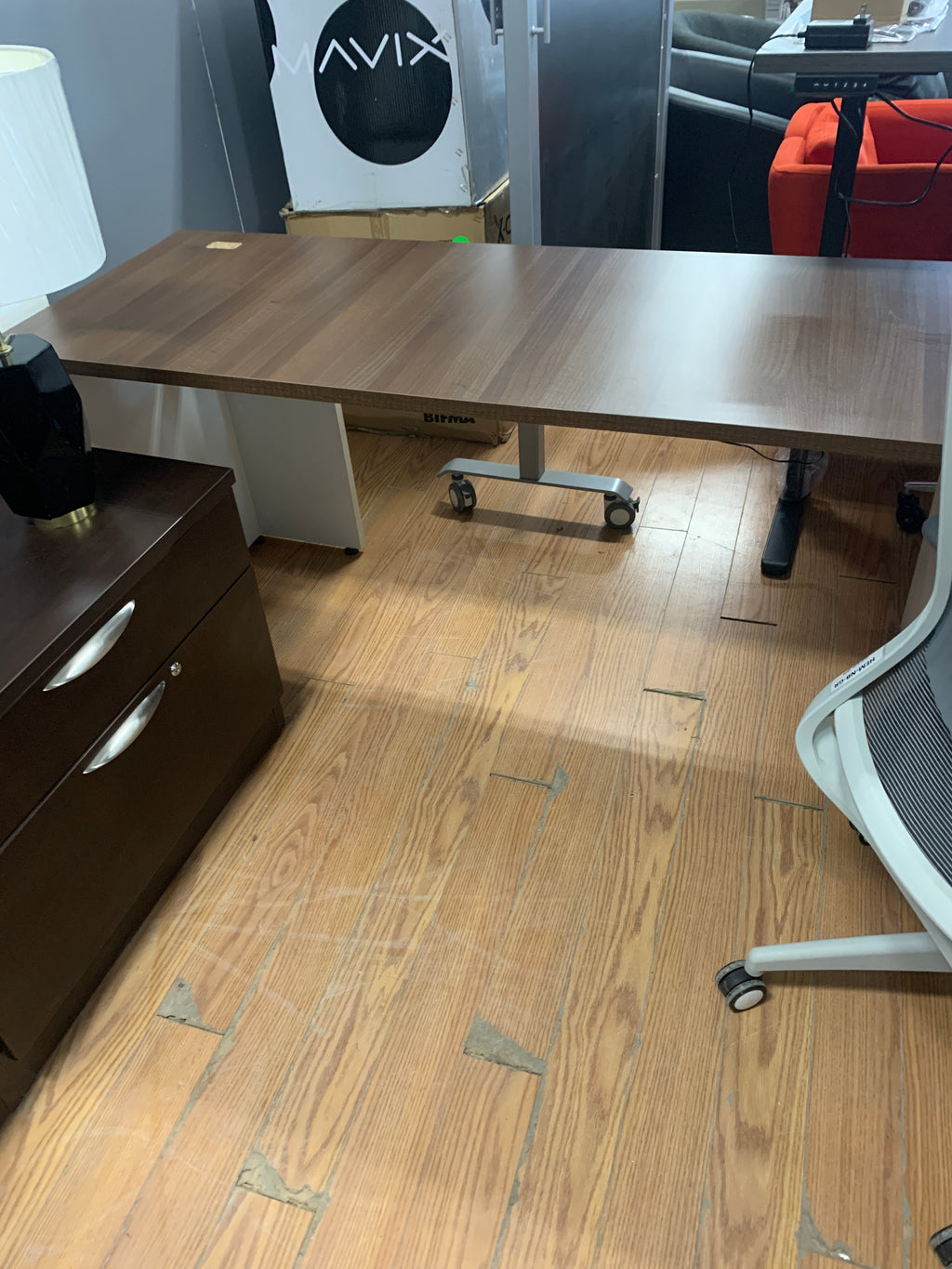 Preloved Large L-Shape desk with modesty and cable cutouts 102 inches x 84 inches
