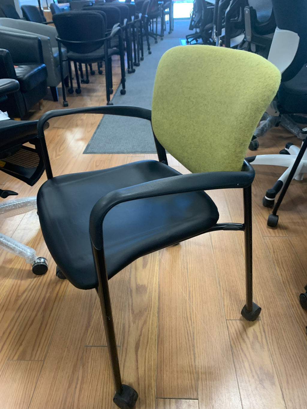 Preloved Visitor Chairs-3 only-Fabric padded back and vinyl seating area