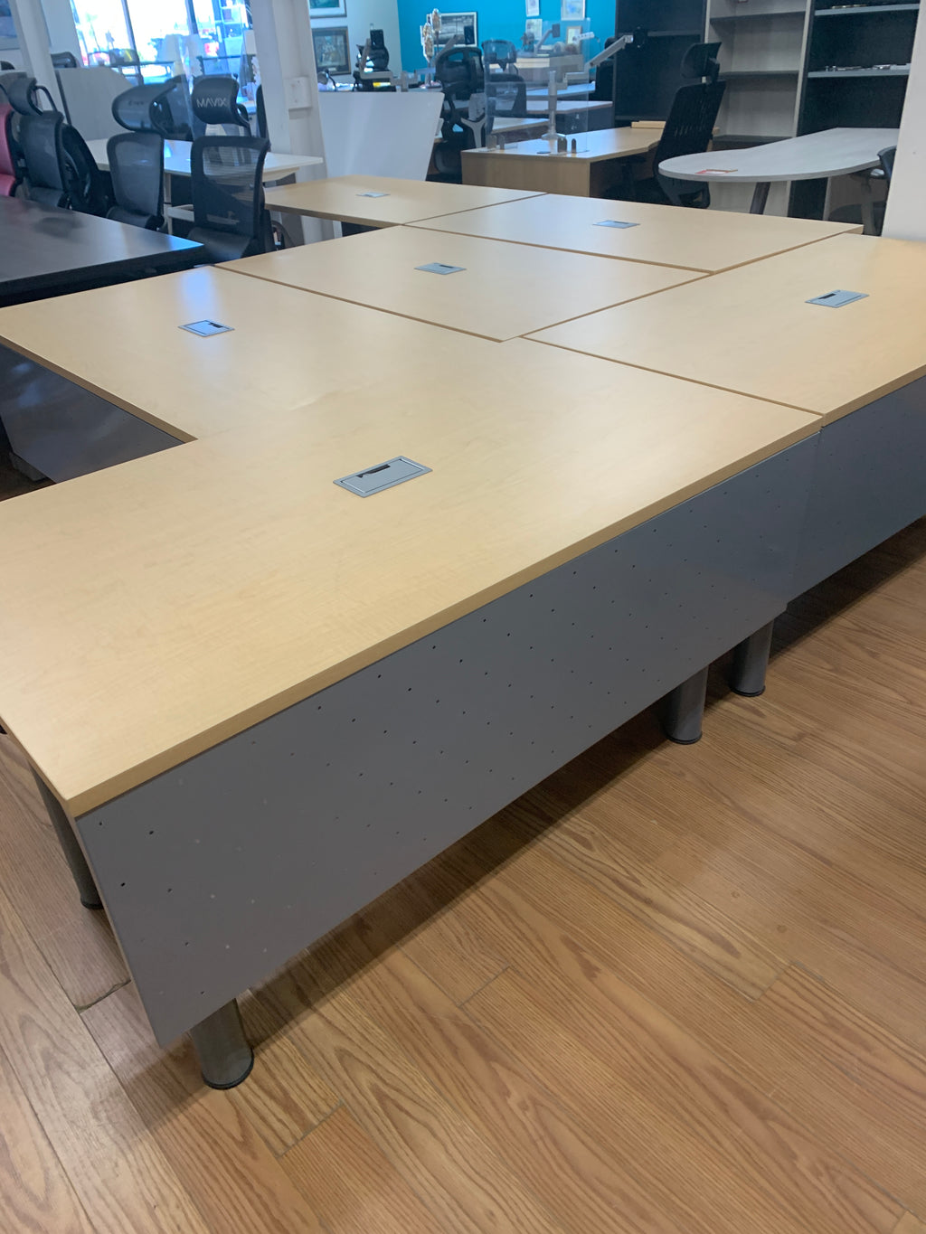 Preloved-30" x 54" laminate desk shells w/power plug outlets-6 Available!