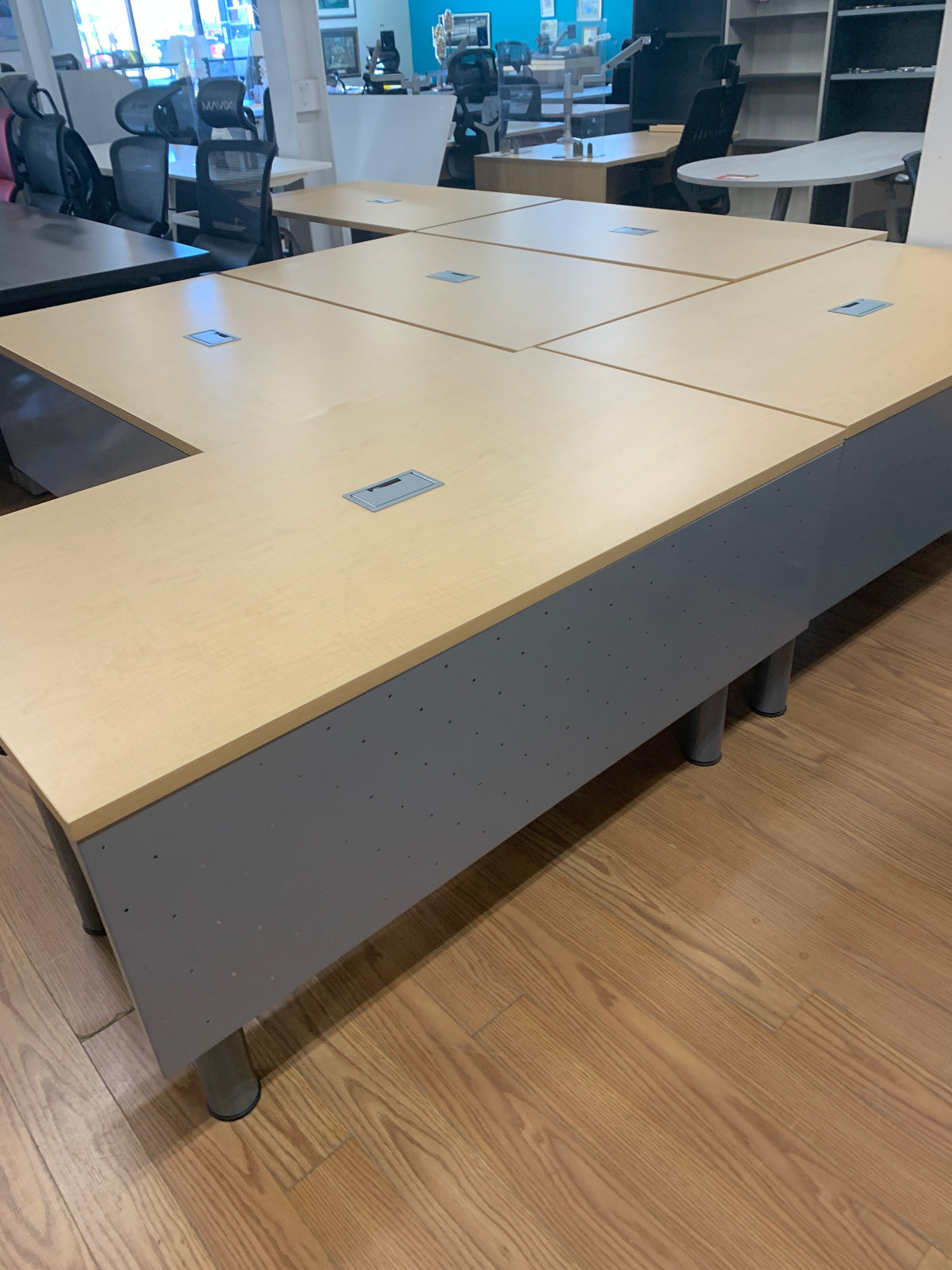 Preloved-30" x 54" laminate desk shells w/power plug outlets-6 Available!